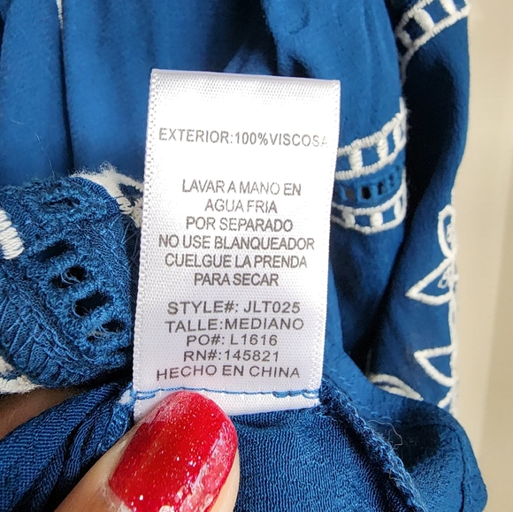 Listicle Boho Blouse Top Women's M Blue Embroidered On Off Shoulder Flowy - Picture 7 of 9